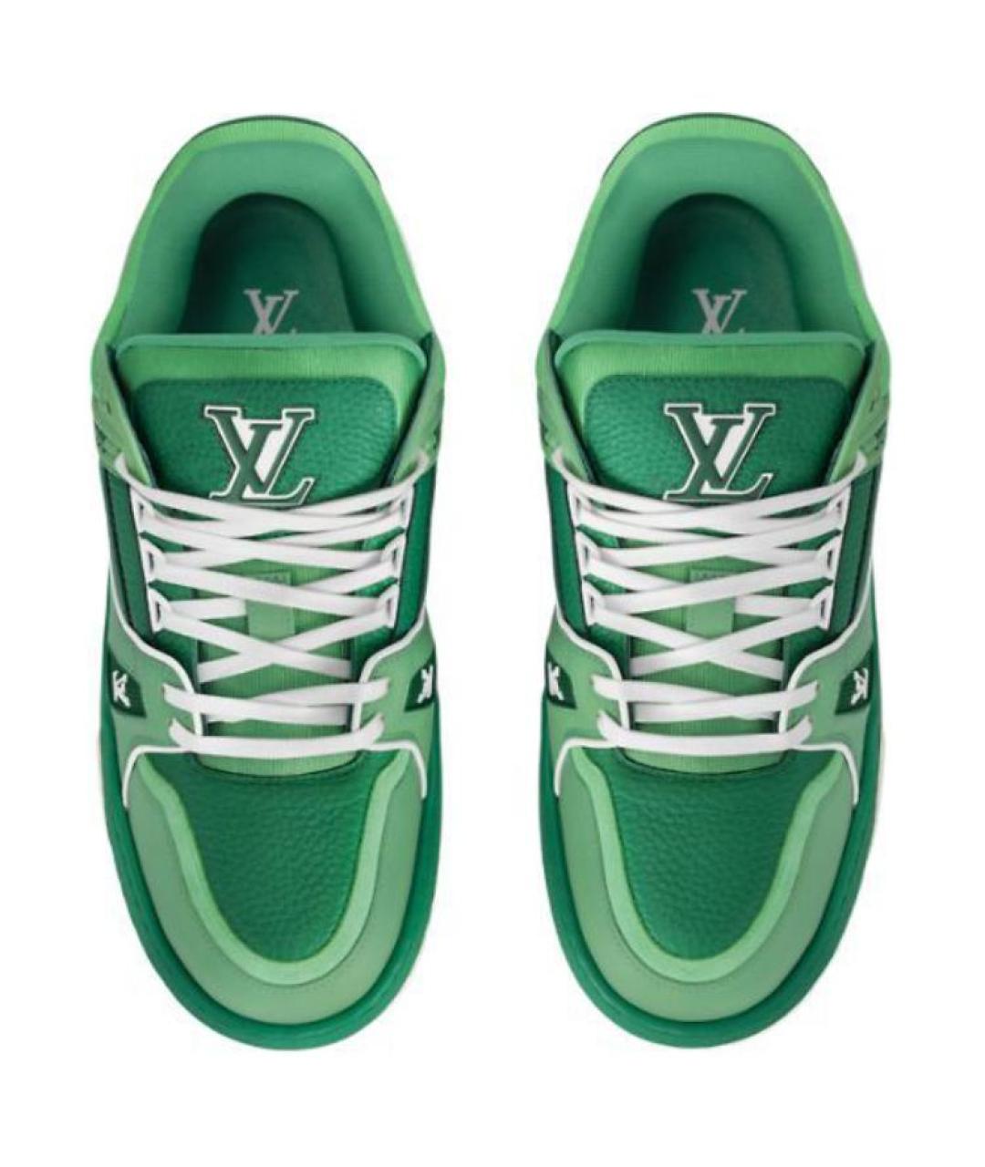 LOUIS VUITTON Зеленые кожаные низкие кроссовки / кеды, фото 4