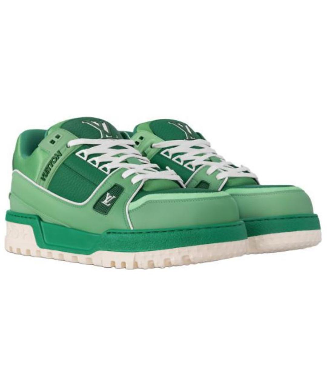 LOUIS VUITTON Зеленые кожаные низкие кроссовки / кеды, фото 2