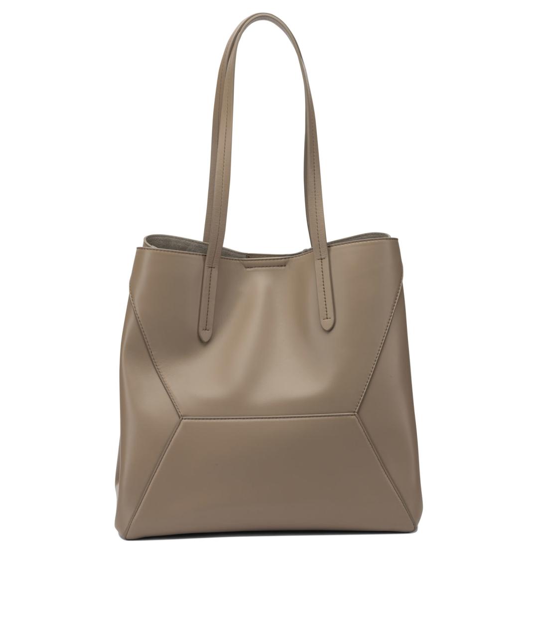 BRUNELLO CUCINELLI Бежевая кожаная сумка тоут, фото 3