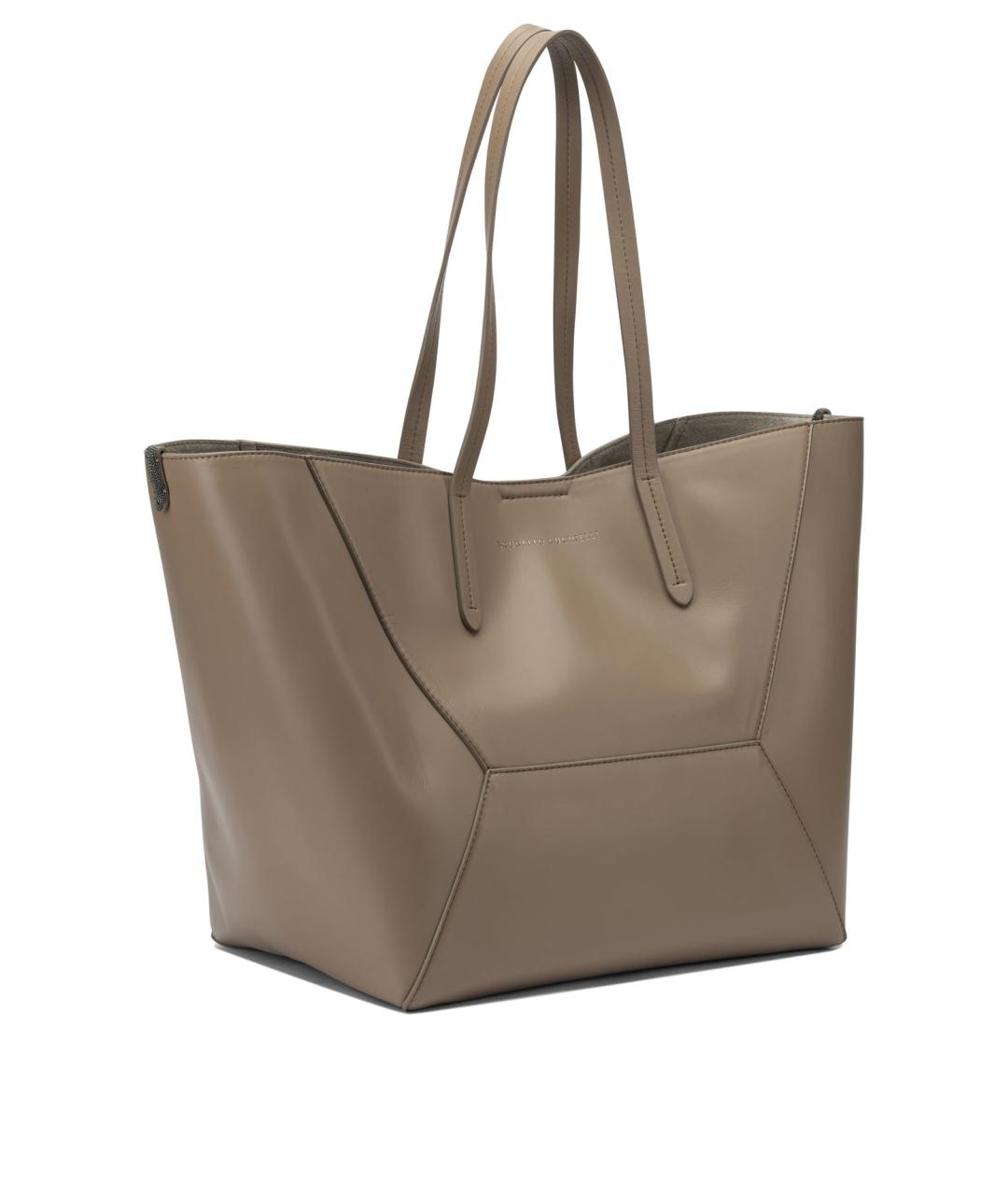 BRUNELLO CUCINELLI Бежевая кожаная сумка тоут, фото 2