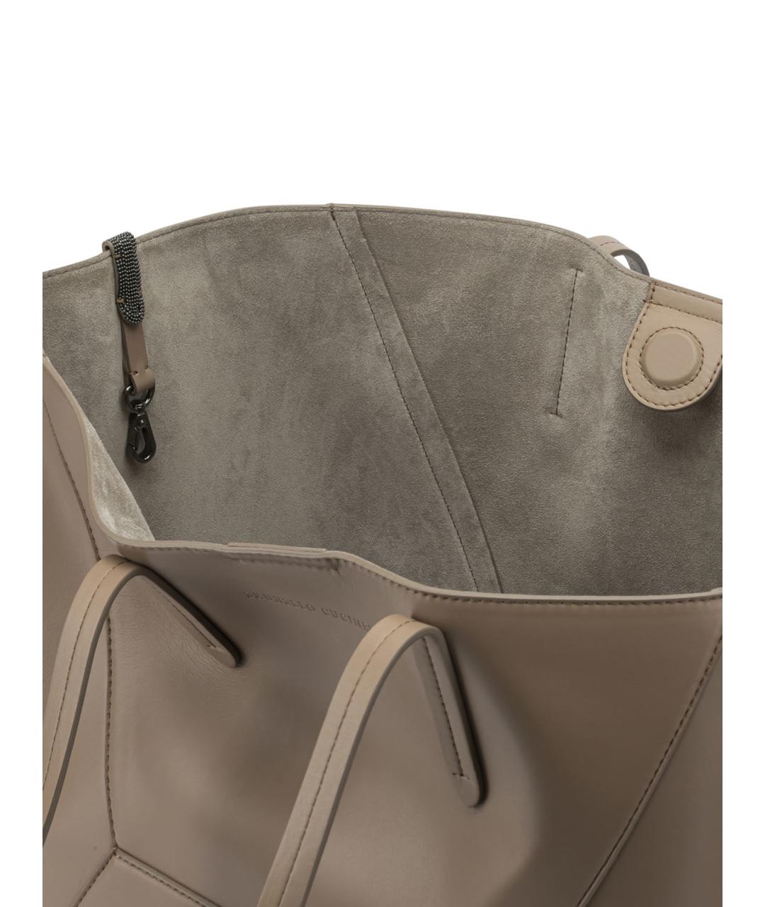 BRUNELLO CUCINELLI Бежевая кожаная сумка тоут, фото 5