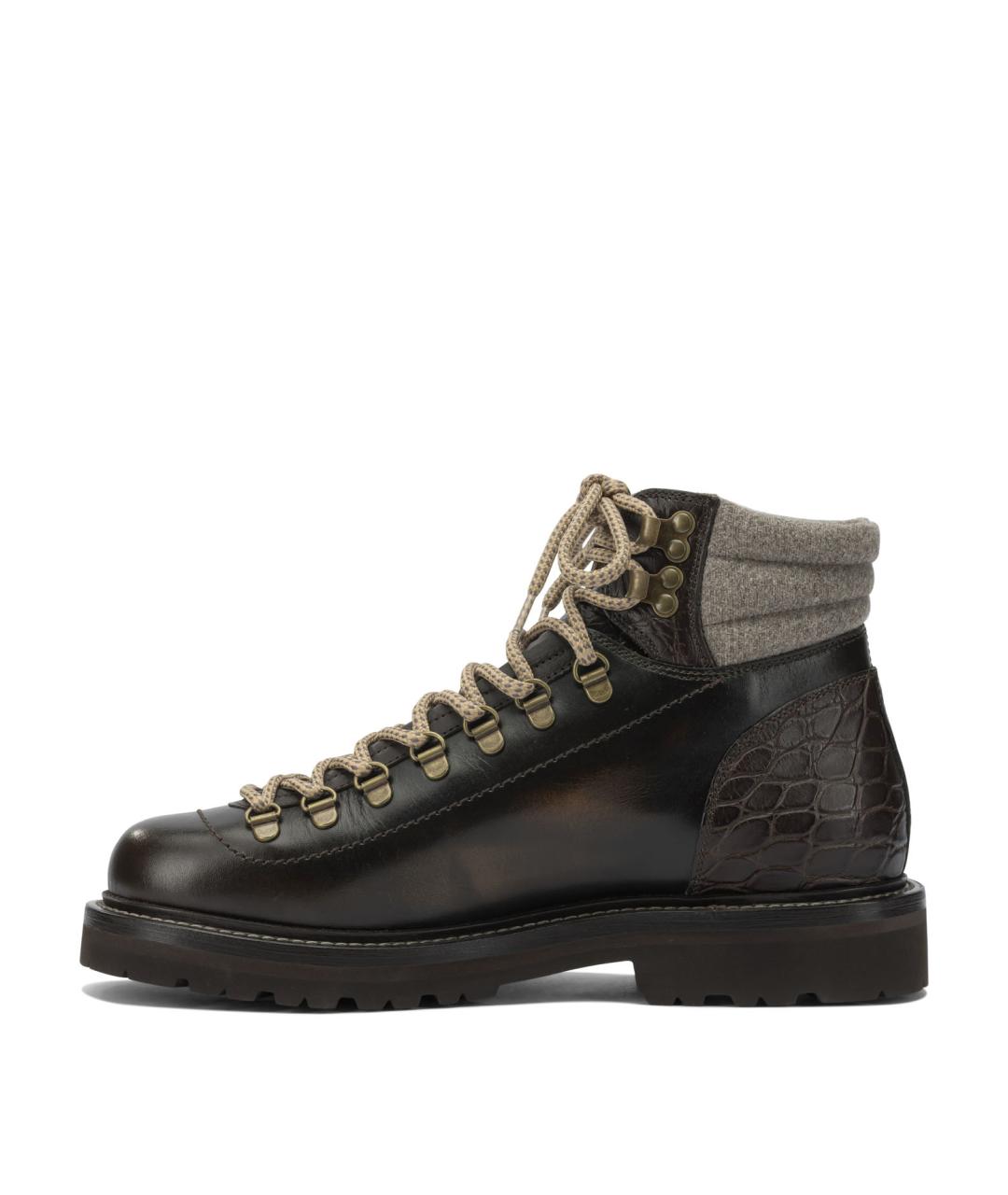 BRUNELLO CUCINELLI Коричневые кожаные высокие ботинки, фото 3