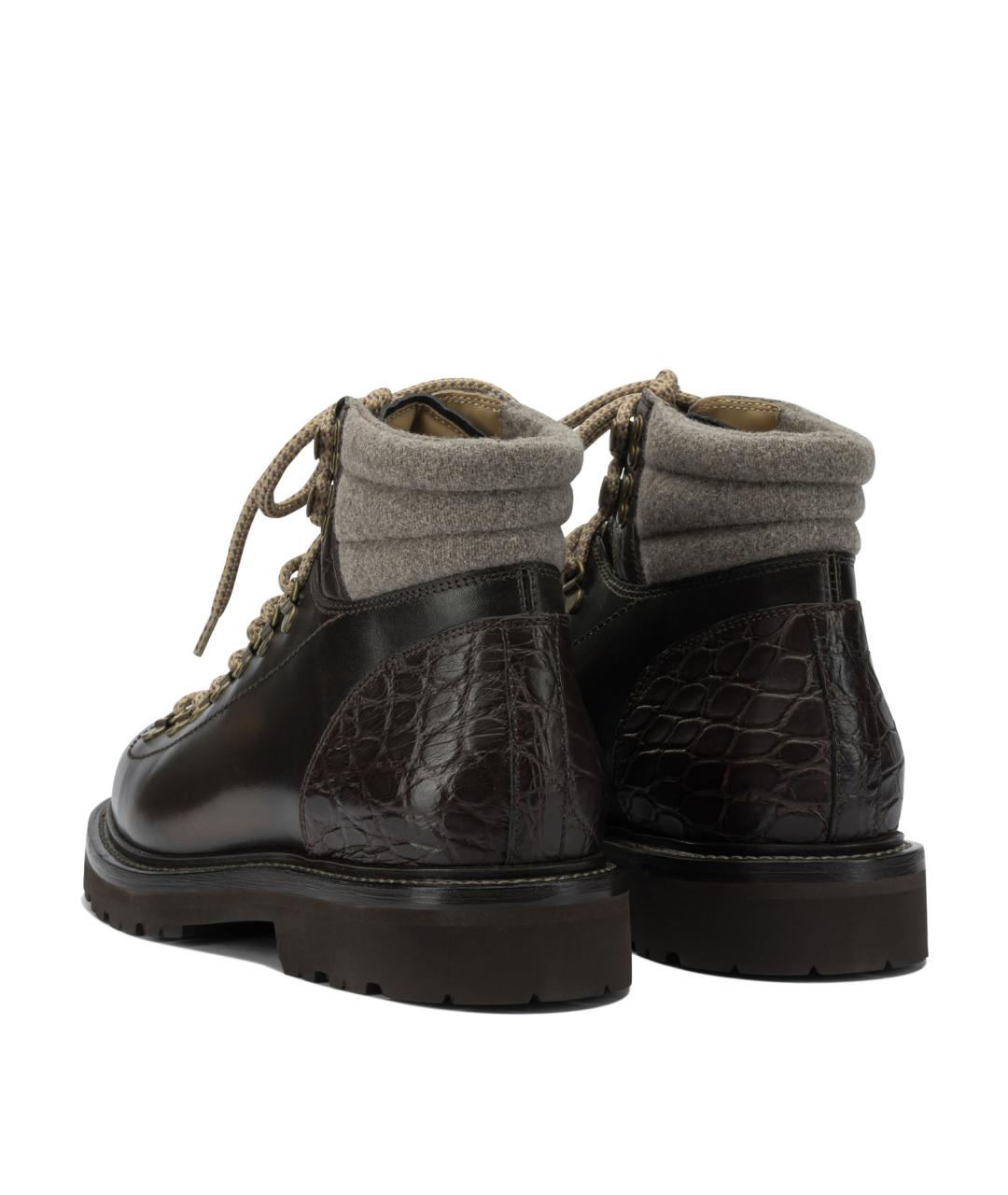 BRUNELLO CUCINELLI Коричневые кожаные высокие ботинки, фото 4