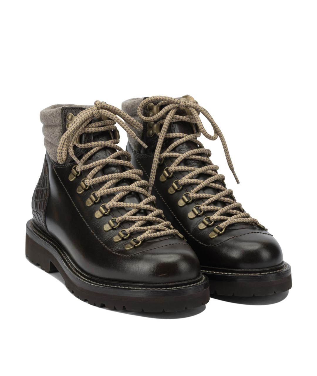 BRUNELLO CUCINELLI Коричневые кожаные высокие ботинки, фото 2