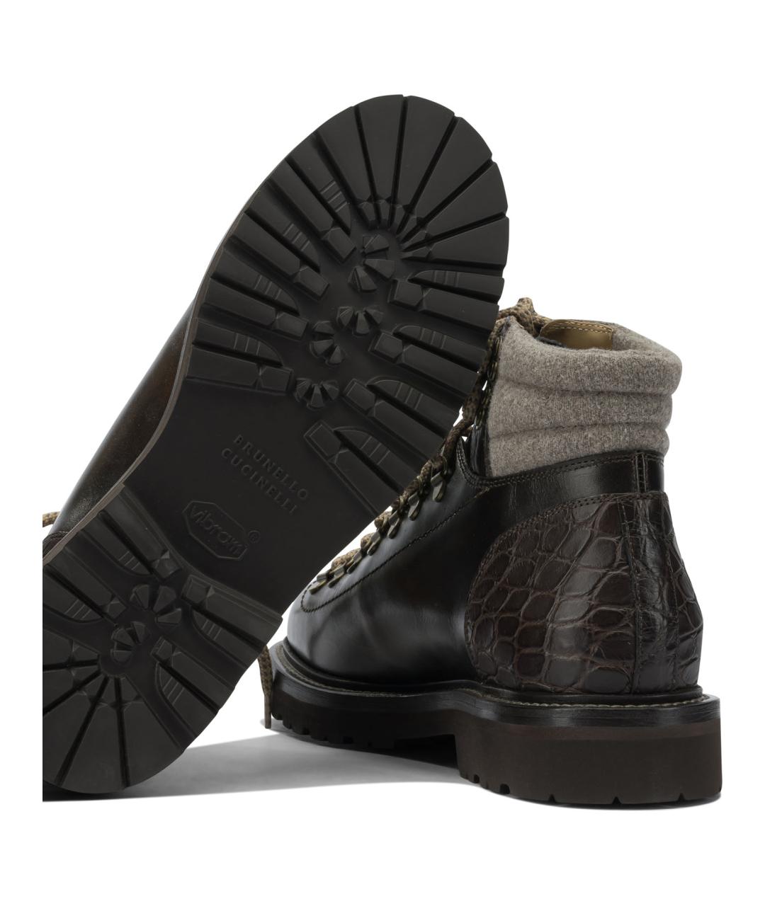 BRUNELLO CUCINELLI Коричневые кожаные высокие ботинки, фото 5