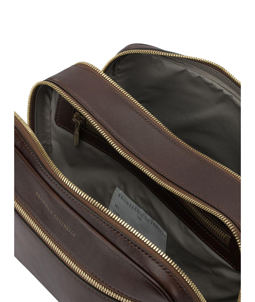 BRUNELLO CUCINELLI Бордовая кожаная барсетка, фото 5