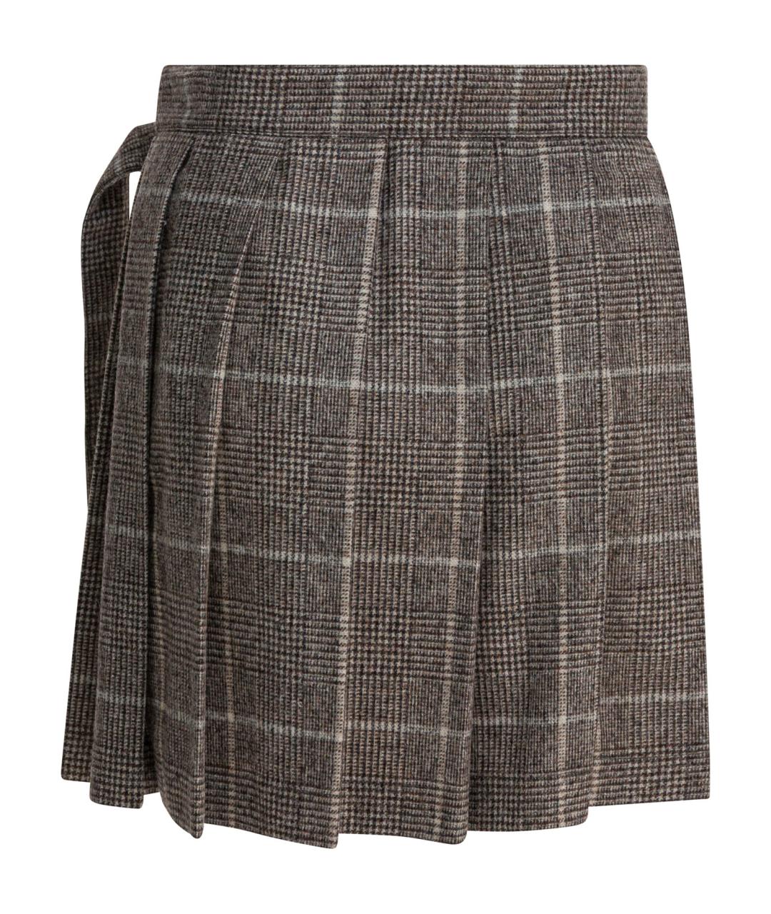 BRUNELLO CUCINELLI Коричневая шерстяная юбка мини, фото 2