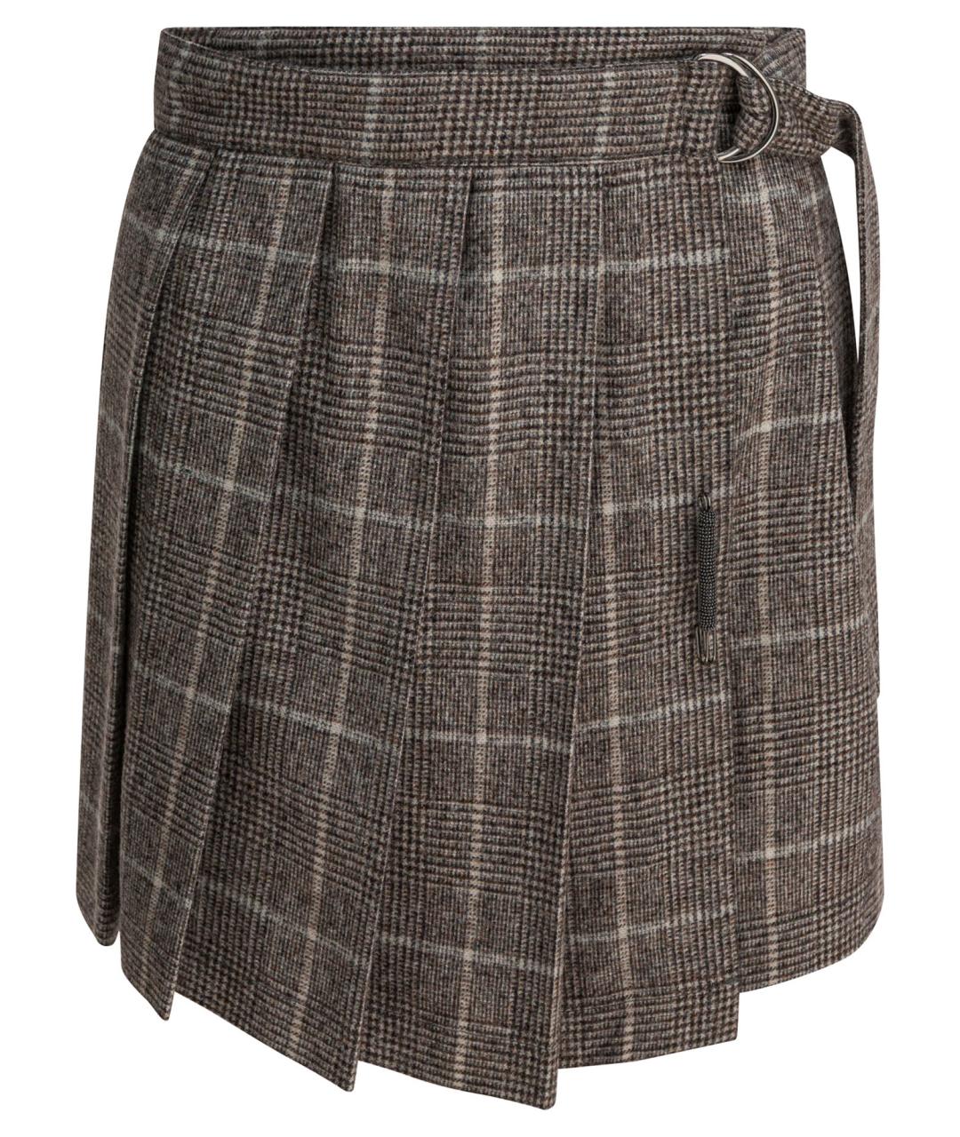 BRUNELLO CUCINELLI Коричневая шерстяная юбка мини, фото 1