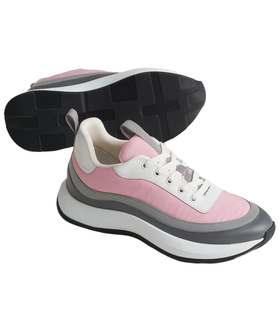 HERMES Розовые кожаные низкие кроссовки / кеды, фото 4