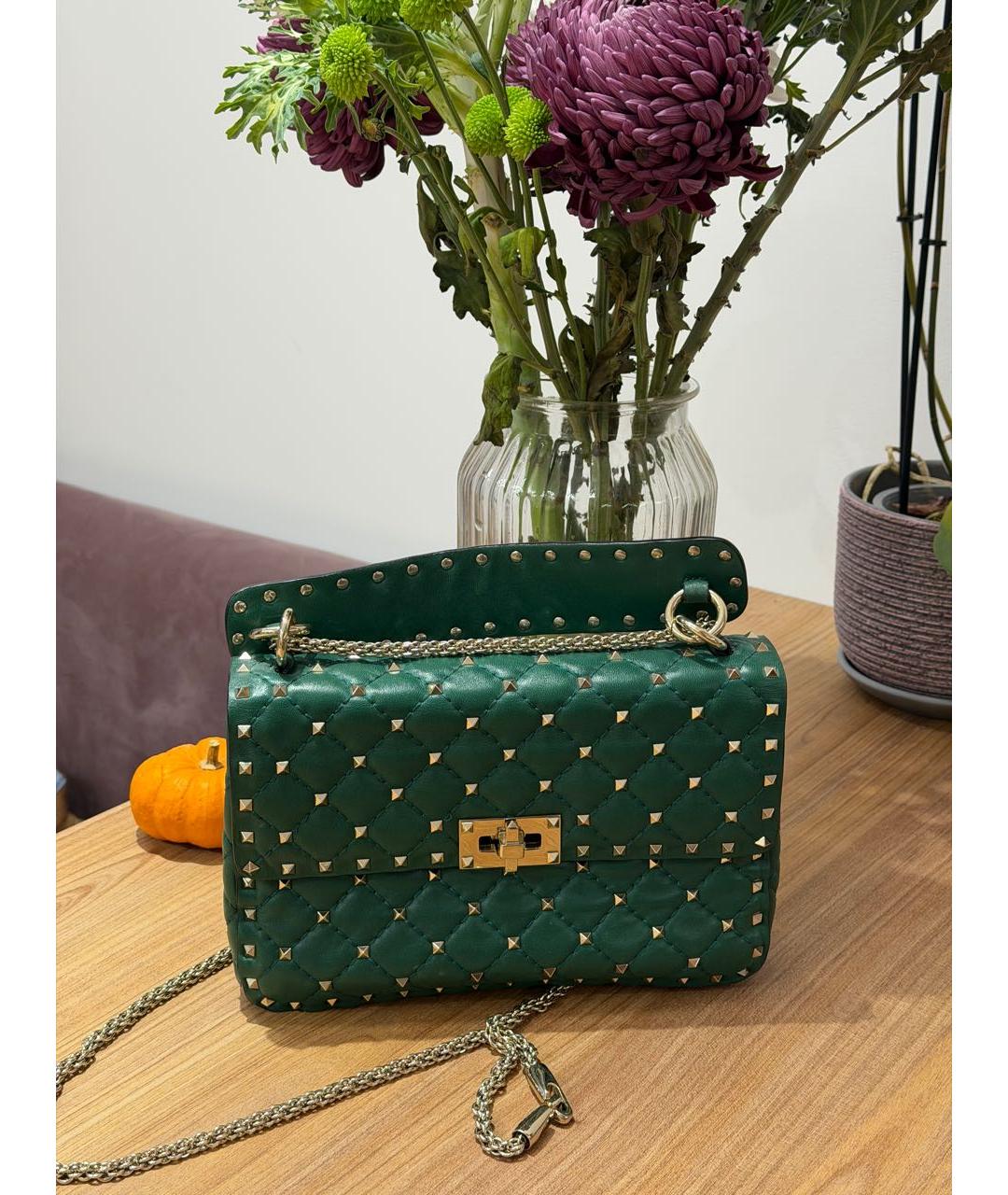 VALENTINO Зеленая кожаная сумка через плечо, фото 9