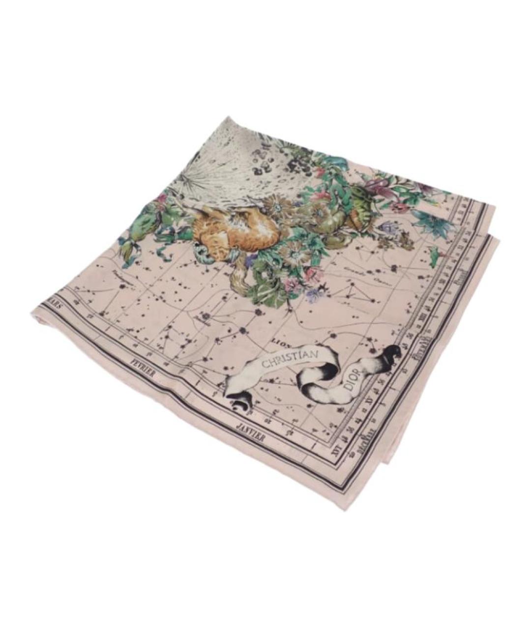 CHRISTIAN DIOR Бежевый шелковый шарф, фото 1