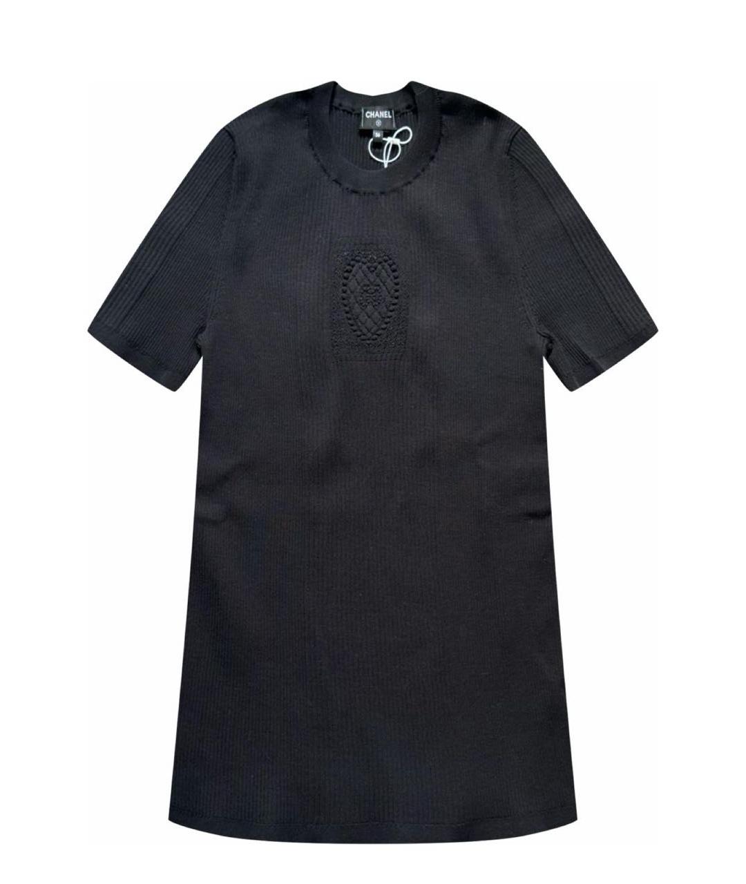 CHANEL Черная хлопко-эластановая футболка, фото 1