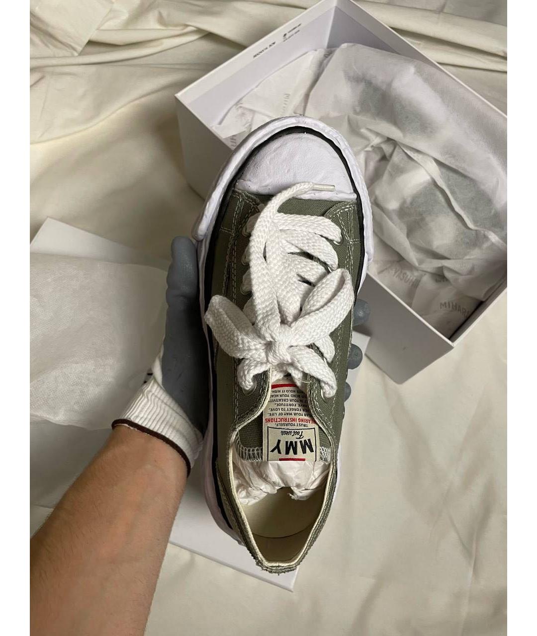 MAISON MIHARA YASUHIRO Хаки текстильные низкие кроссовки / кеды, фото 4