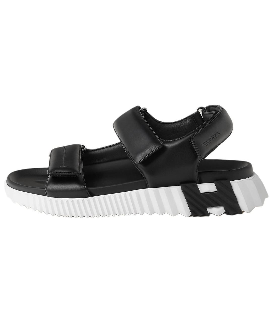 HERMES Черные кожаные сандалии, фото 2