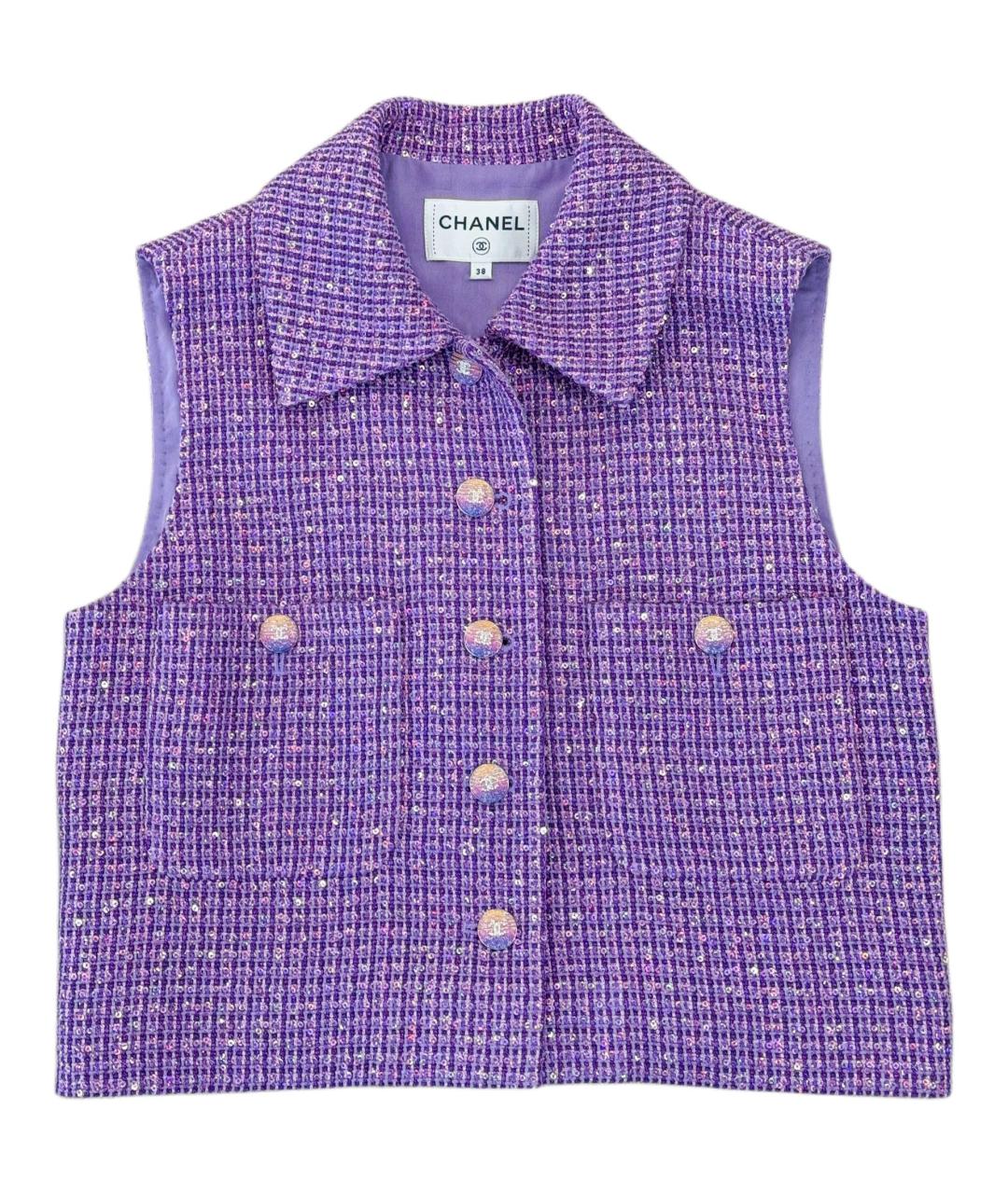 CHANEL Фиолетовая твидовая жилетка, фото 1