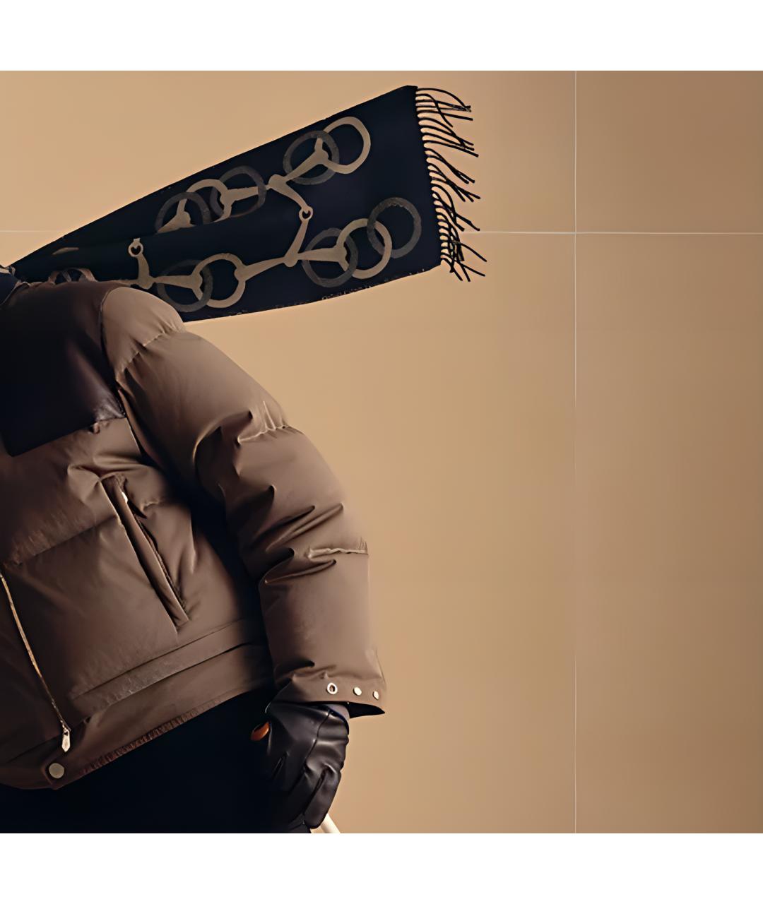 HERMES Коричневый кашемировый шарф, фото 2