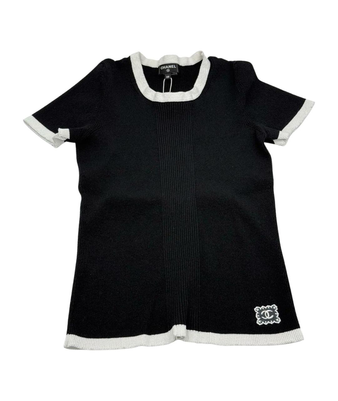 CHANEL Черная хлопко-эластановая футболка, фото 1