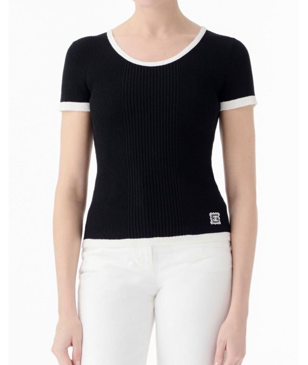 CHANEL Черная хлопко-эластановая футболка, фото 2