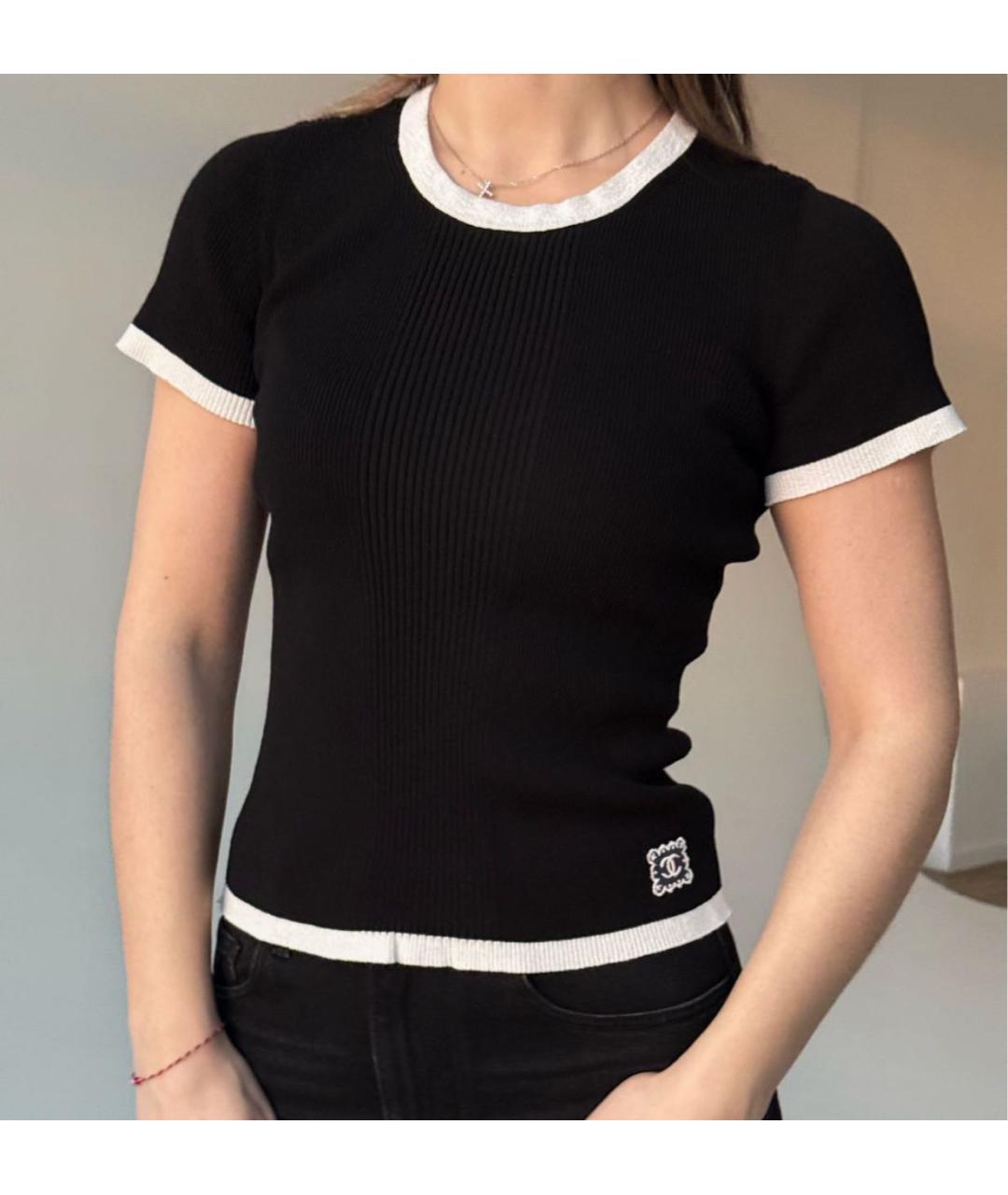 CHANEL Черная хлопко-эластановая футболка, фото 4