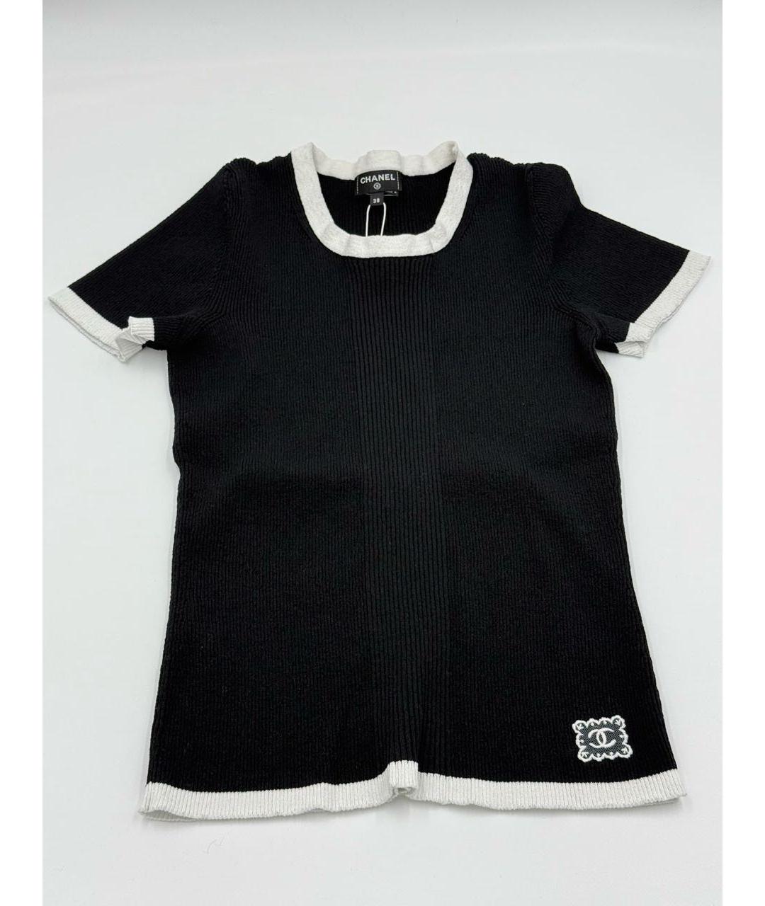 CHANEL Черная хлопко-эластановая футболка, фото 3