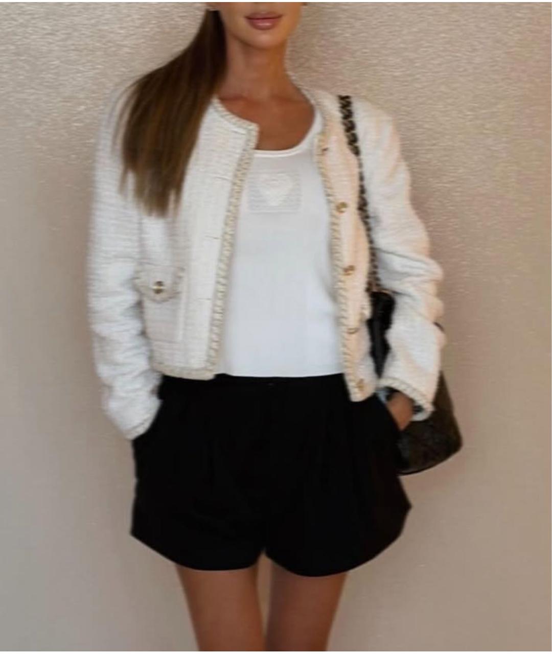 CHANEL Белая хлопко-эластановая футболка, фото 4