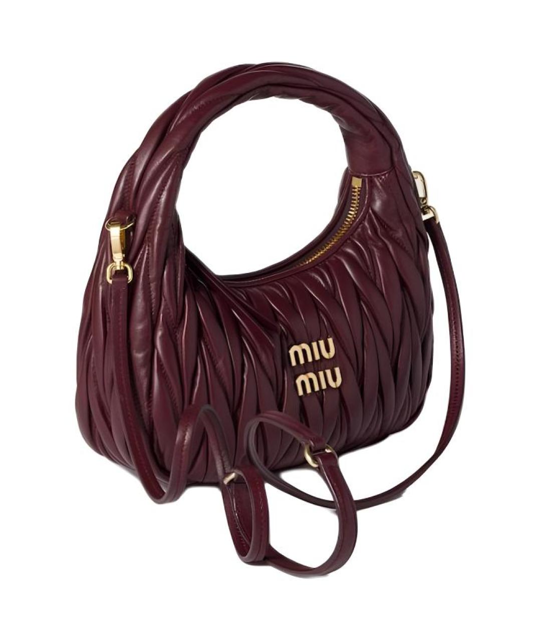 MIU MIU Бордовая кожаная сумка через плечо, фото 2