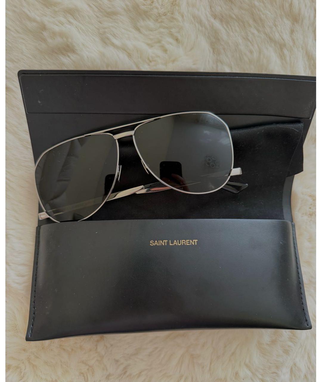 SAINT LAURENT Черные металлические солнцезащитные очки, фото 3