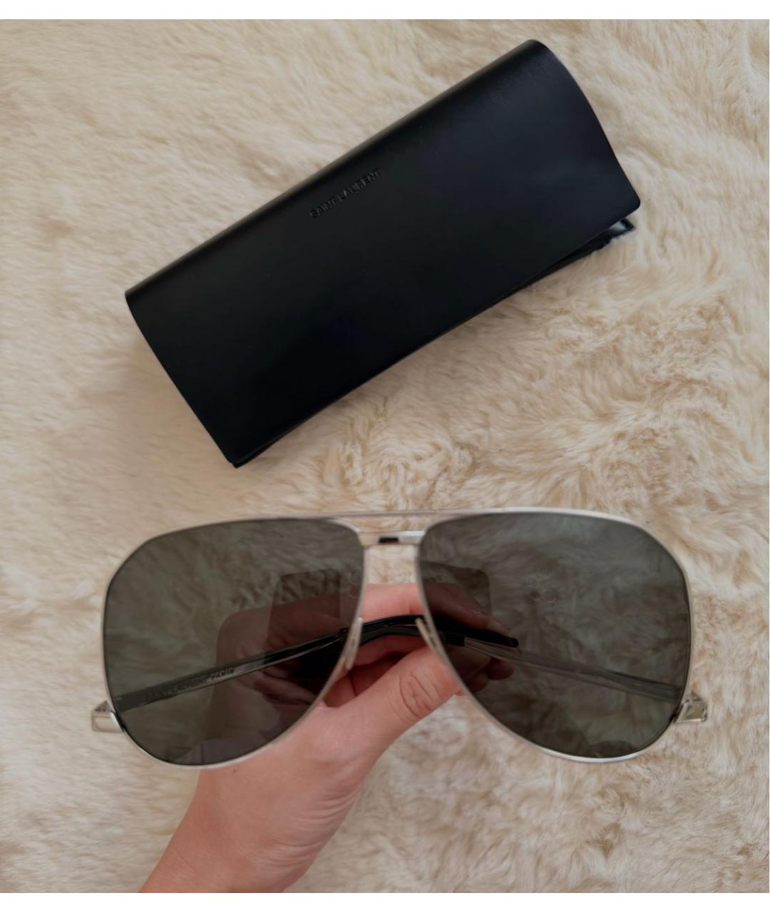 SAINT LAURENT Черные металлические солнцезащитные очки, фото 5