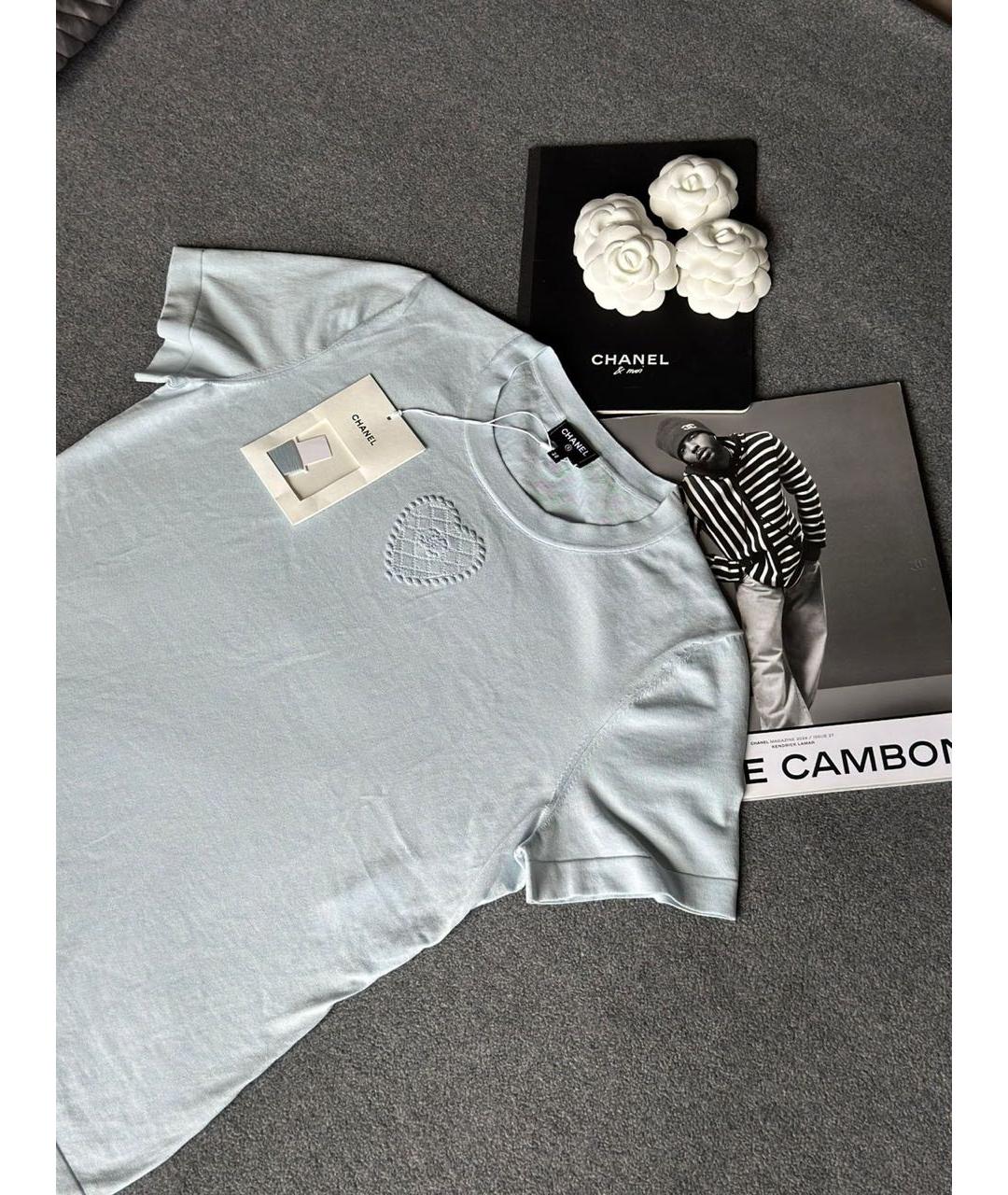 CHANEL Голубая хлопковая футболка, фото 3