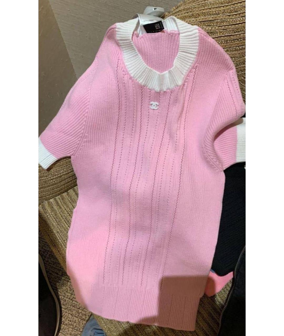 CHANEL Розовая хлопко-эластановая футболка, фото 4