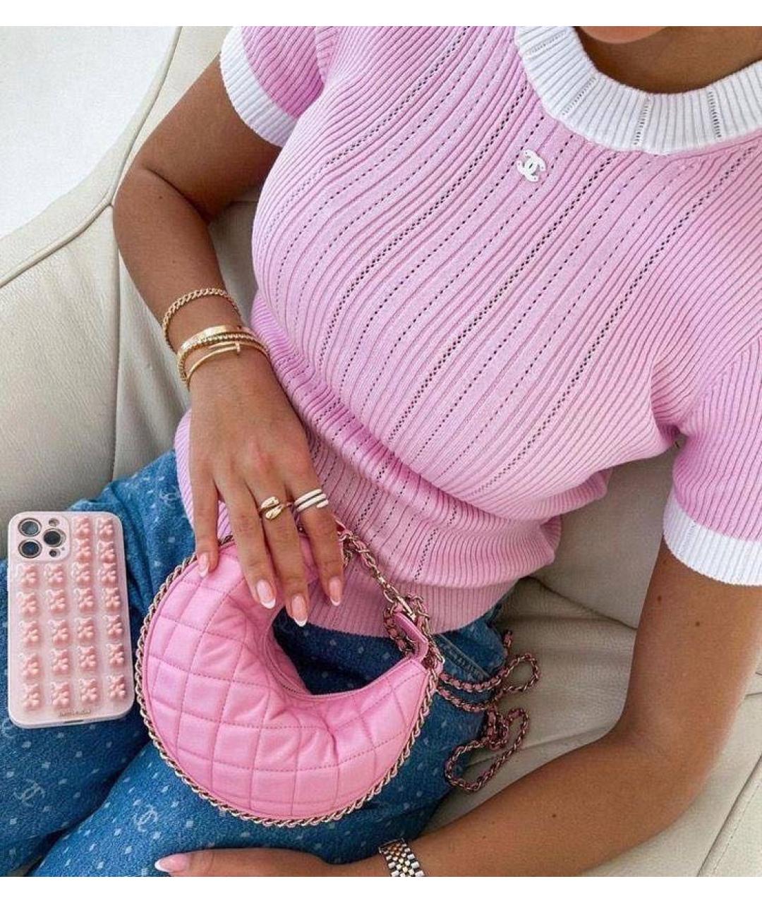 CHANEL Розовая хлопко-эластановая футболка, фото 2