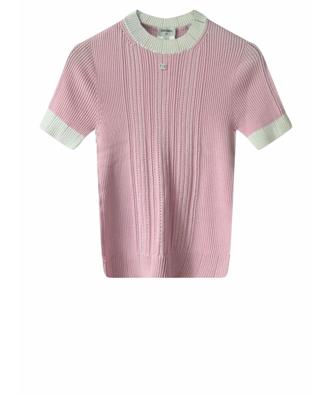 CHANEL Розовая хлопко-эластановая футболка, фото 1