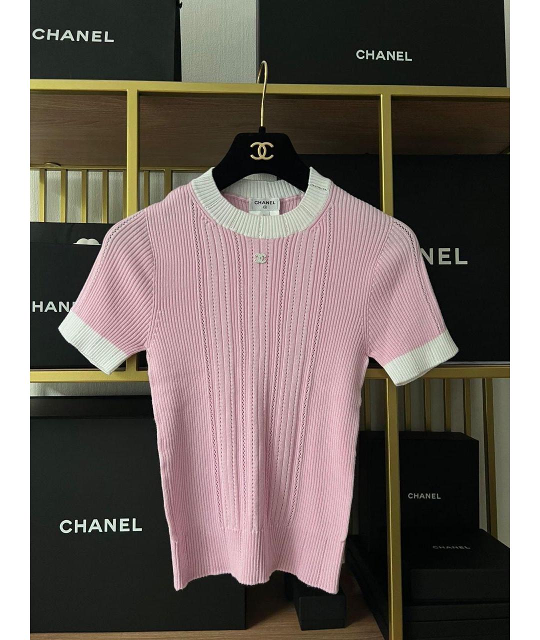 CHANEL Розовая хлопко-эластановая футболка, фото 5