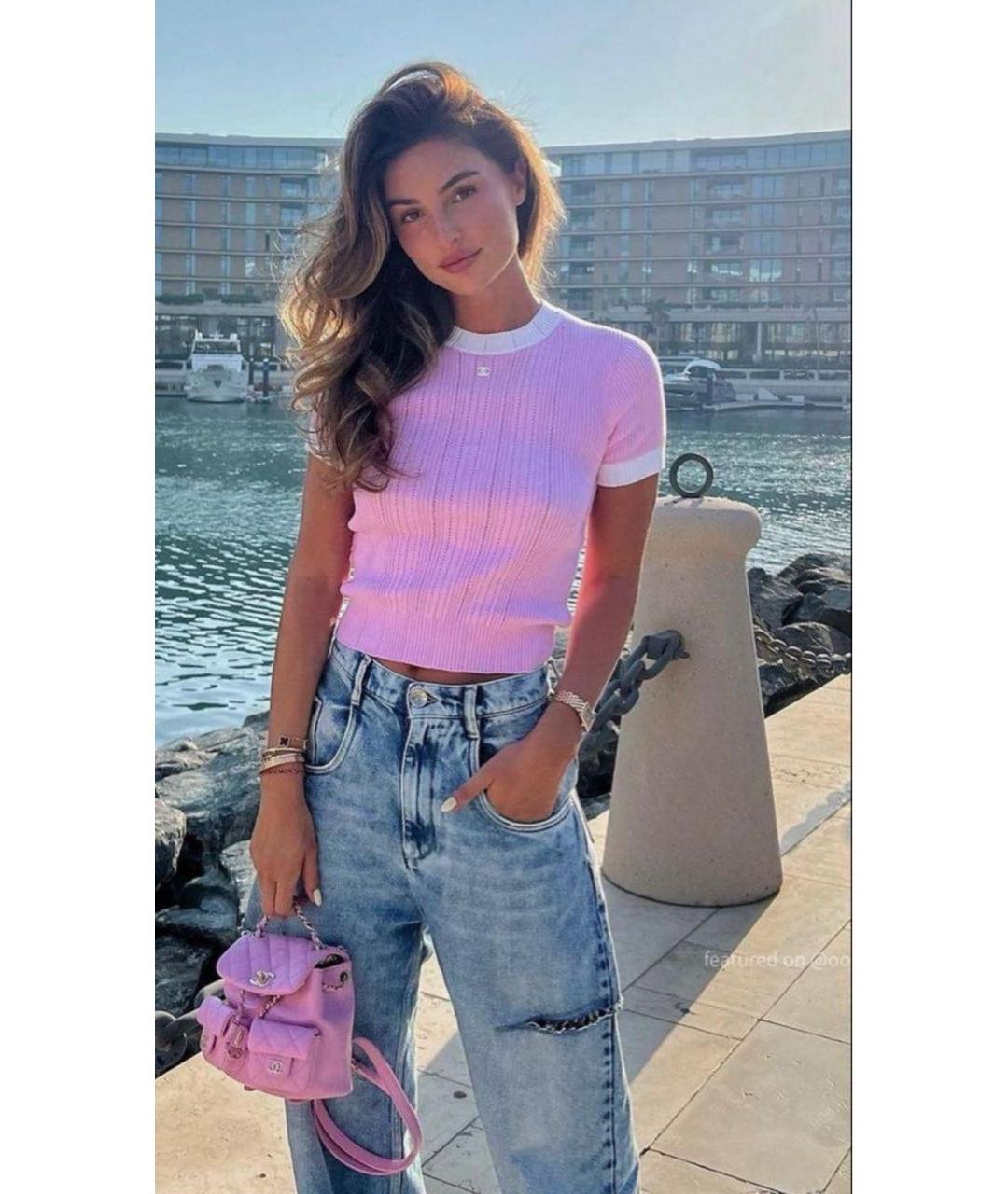 CHANEL Розовая хлопко-эластановая футболка, фото 3