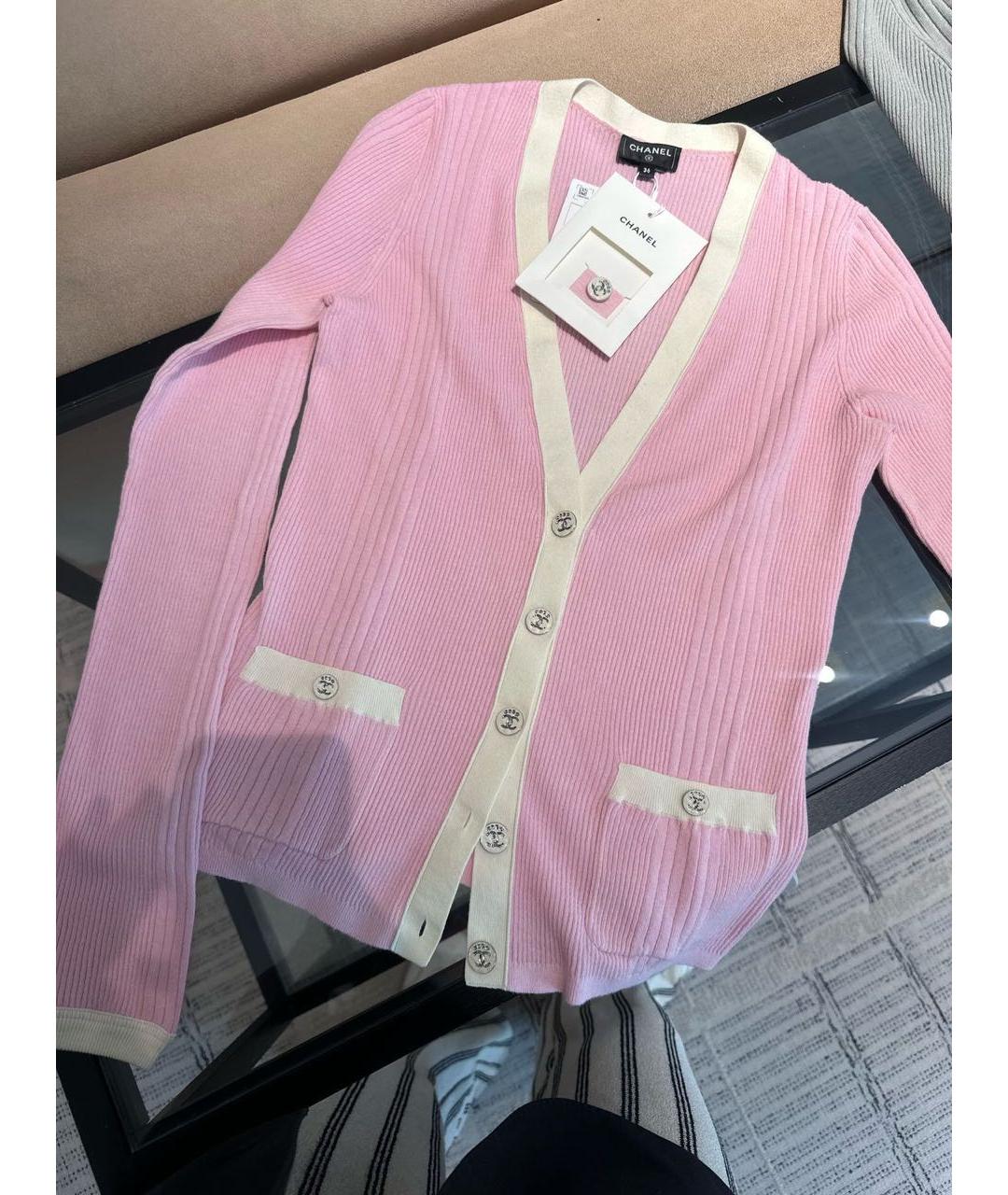 CHANEL Розовый хлопко-эластановый кардиган, фото 8
