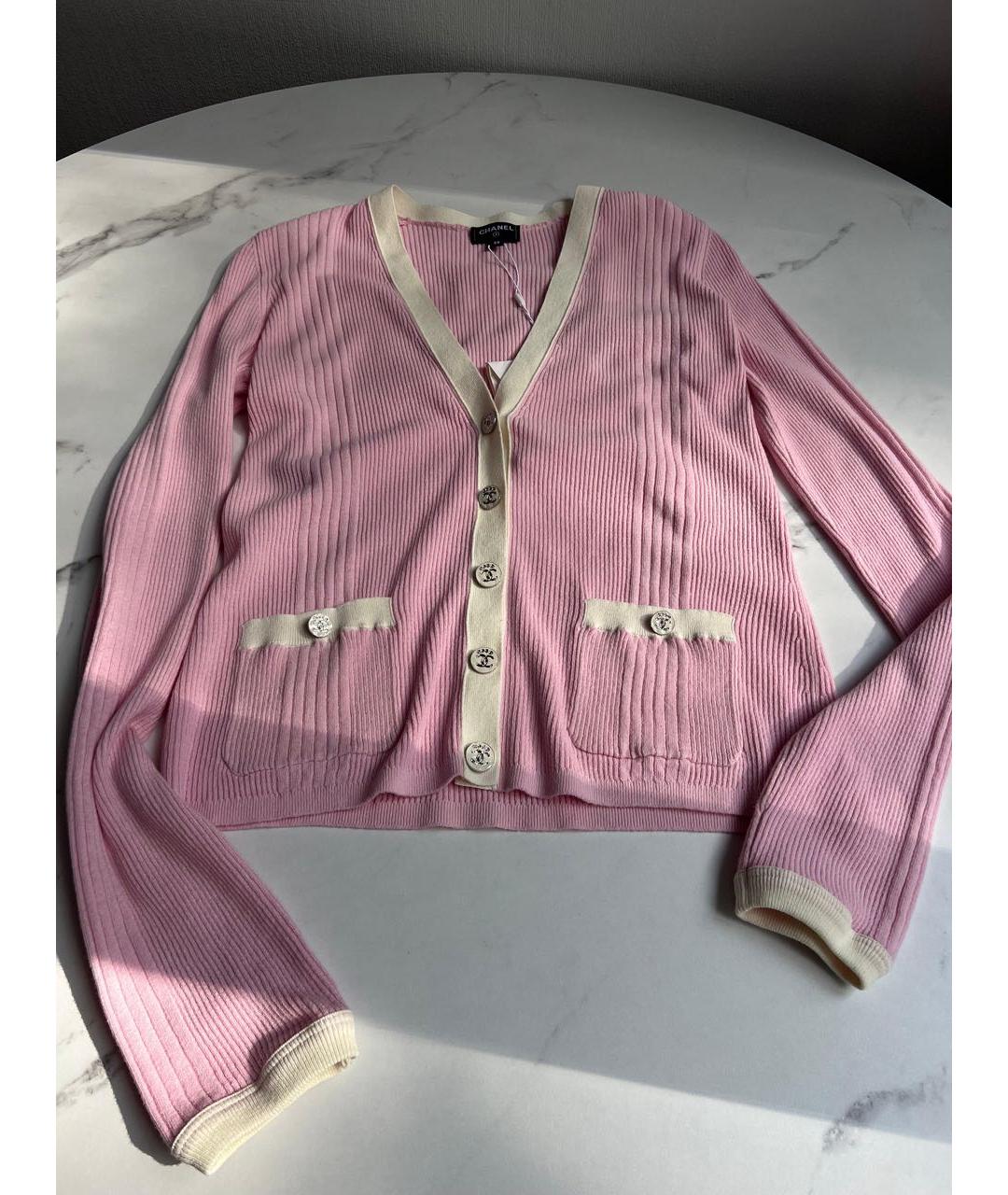 CHANEL Розовый хлопко-эластановый кардиган, фото 2