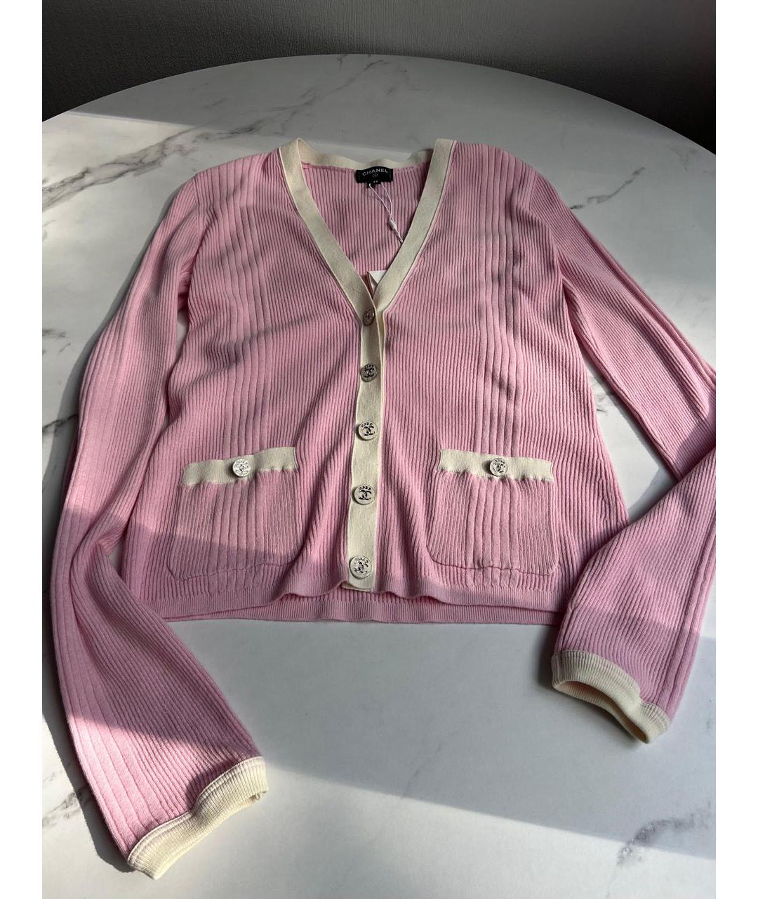 CHANEL Розовый хлопко-эластановый кардиган, фото 7