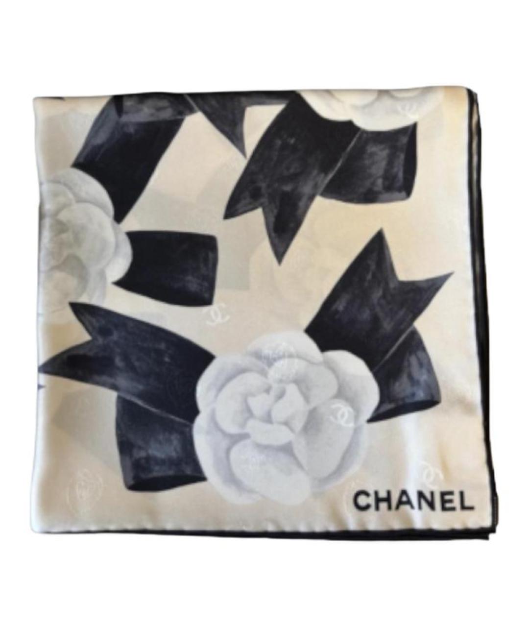 CHANEL Бежевый шелковый шарф, фото 2