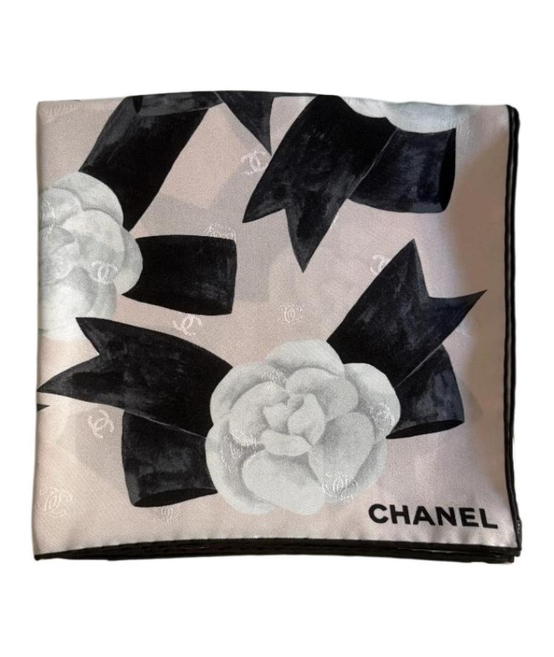 CHANEL Бежевый шелковый шарф, фото 1