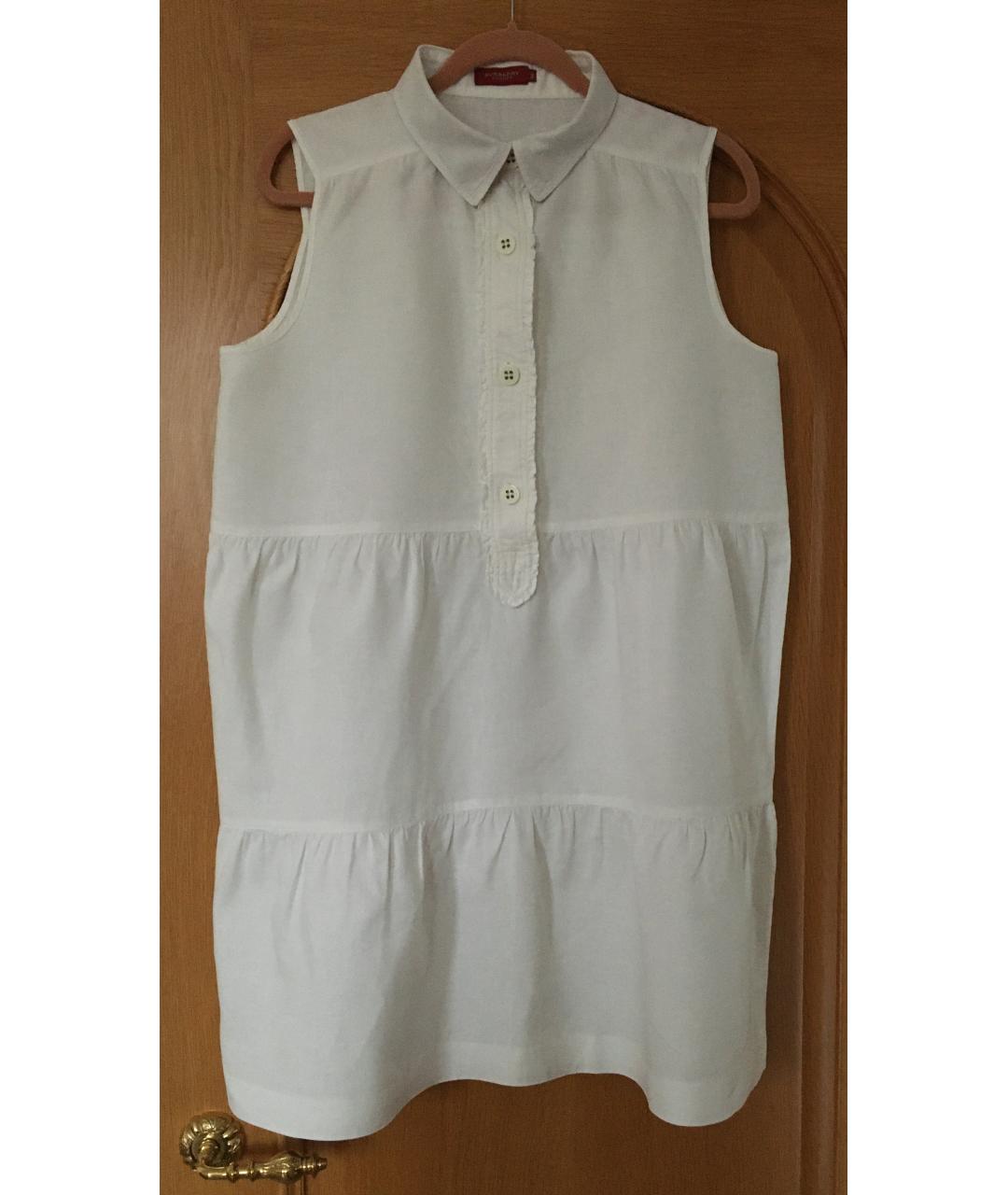 BURBERRY Белое льняное повседневное платье, фото 8