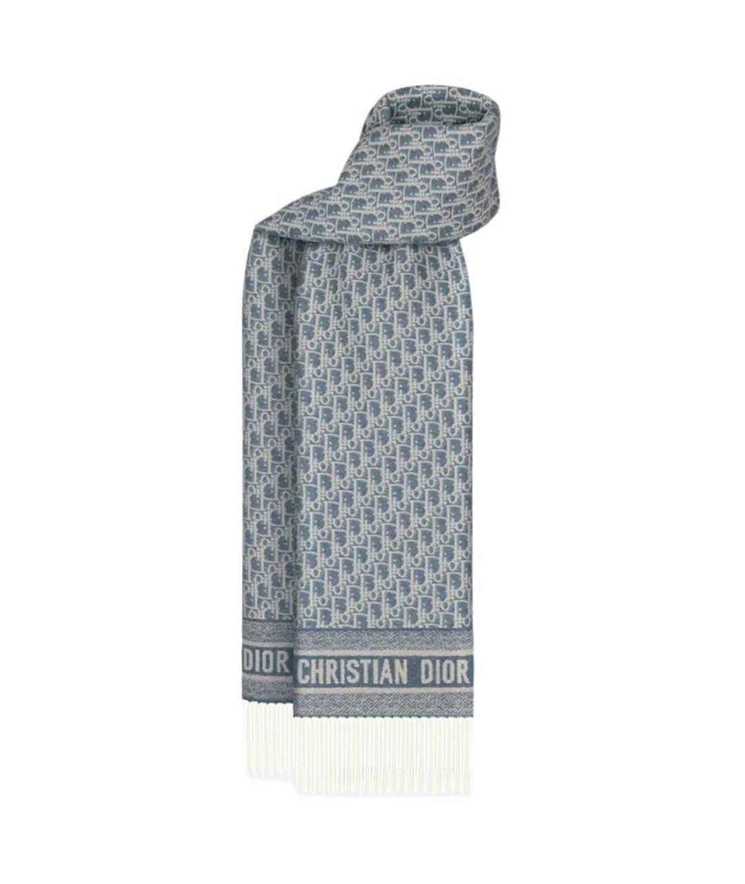 CHRISTIAN DIOR Голубой кашемировый шарф, фото 3