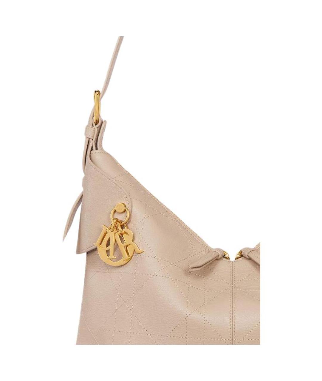 CHRISTIAN DIOR Бежевая кожаная сумка через плечо, фото 5