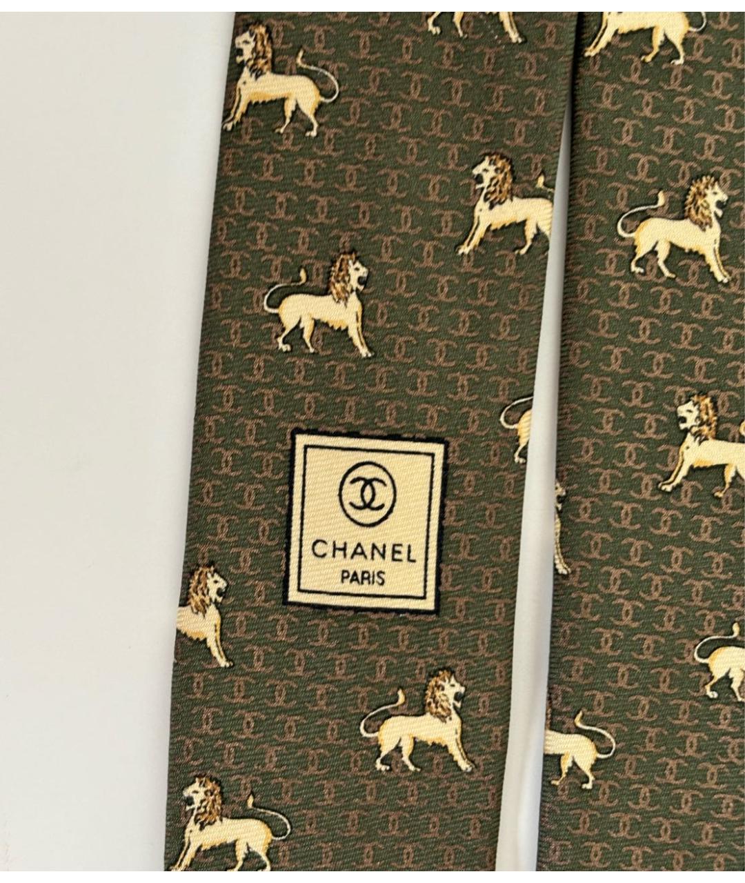 CHANEL Хаки шелковый галстук, фото 4