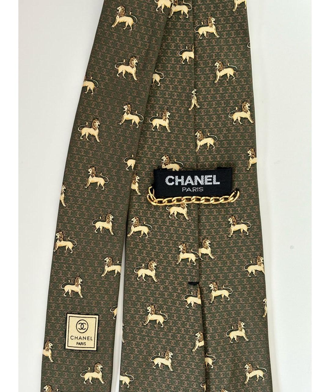 CHANEL Хаки шелковый галстук, фото 3