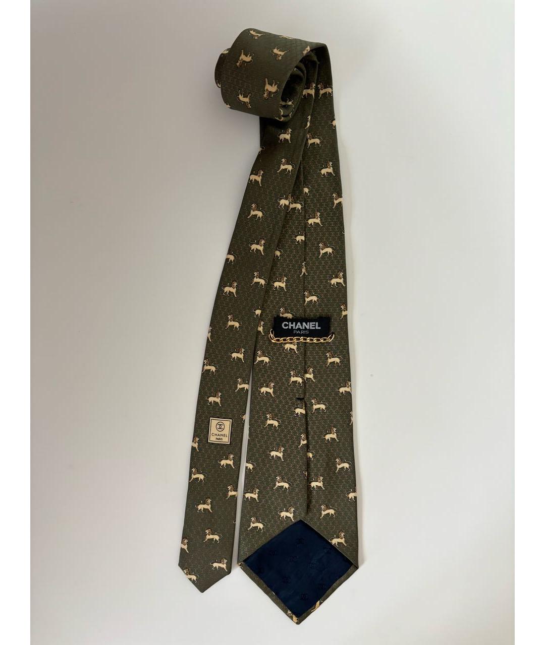CHANEL Хаки шелковый галстук, фото 6