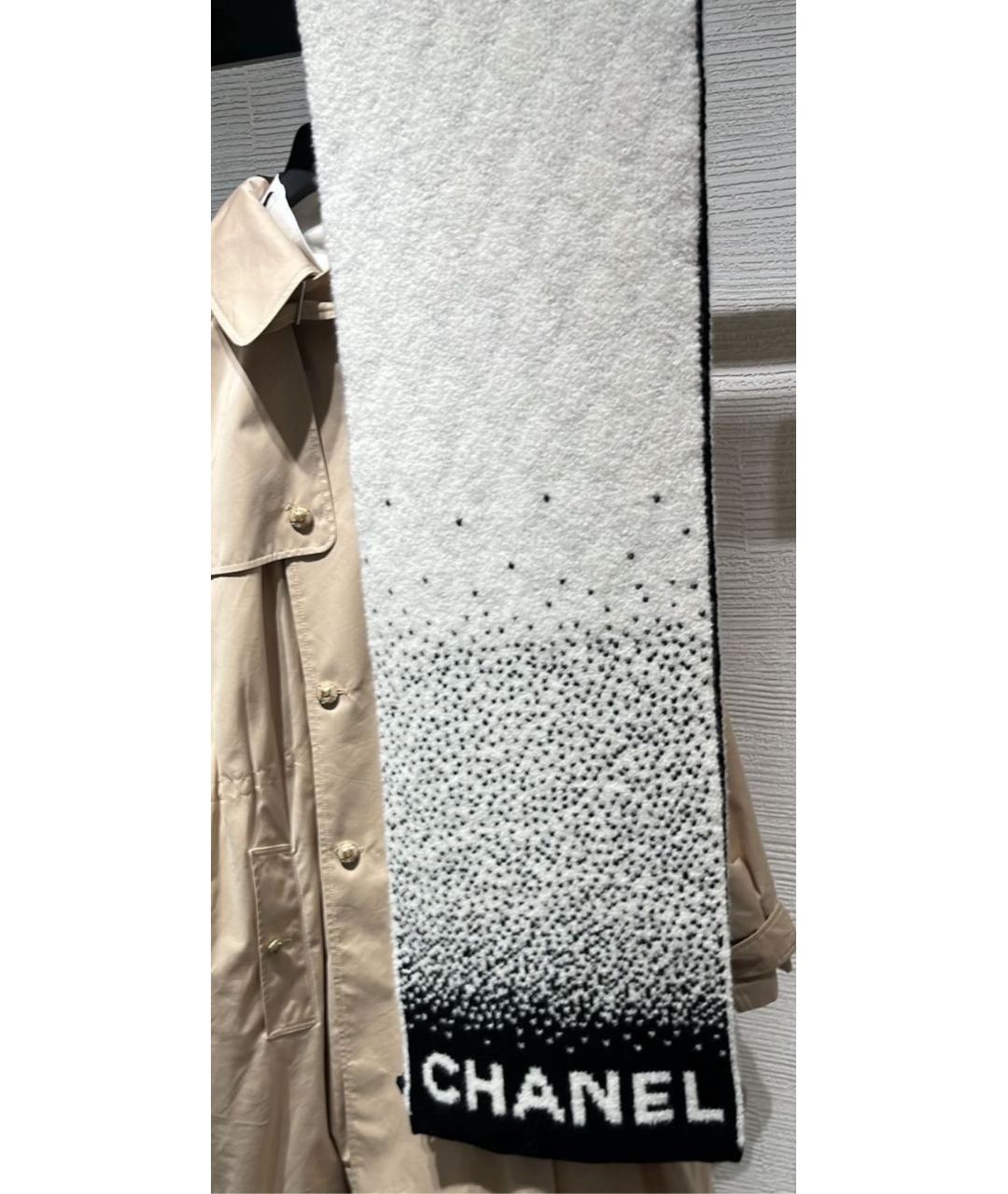 CHANEL Белый шерстяной шарф, фото 5