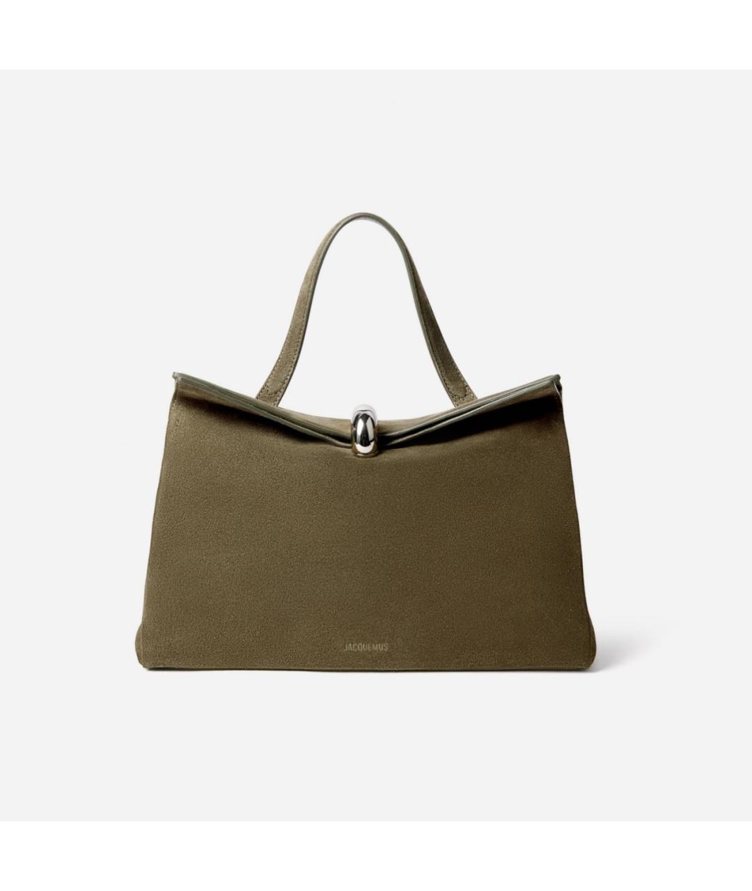 JACQUEMUS Хаки замшевая сумка тоут, фото 5