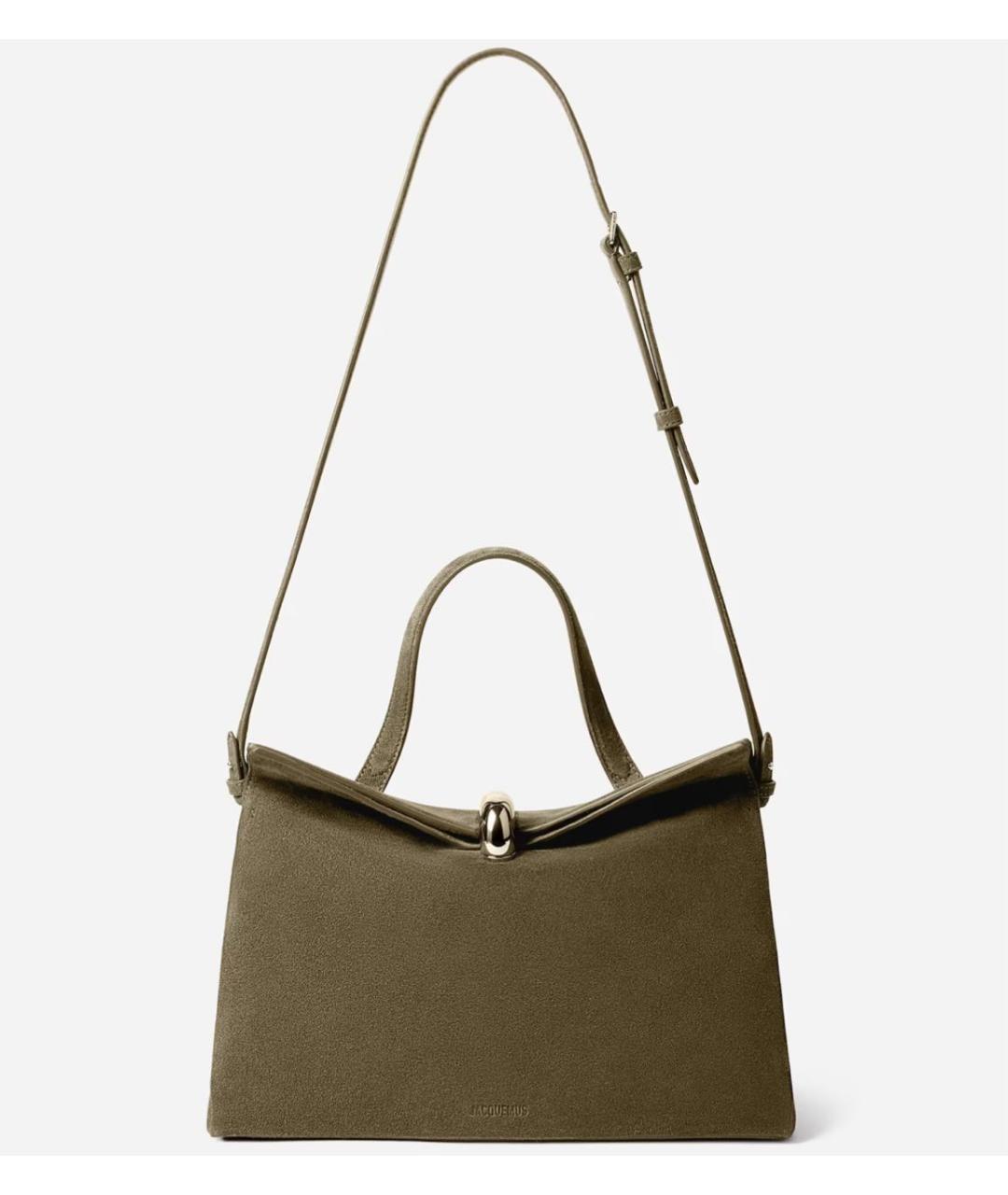 JACQUEMUS Хаки замшевая сумка тоут, фото 4