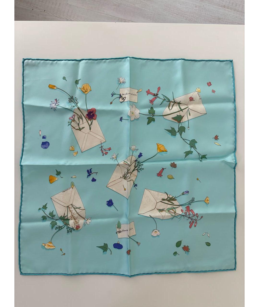 HERMES Голубой шелковый платок, фото 2