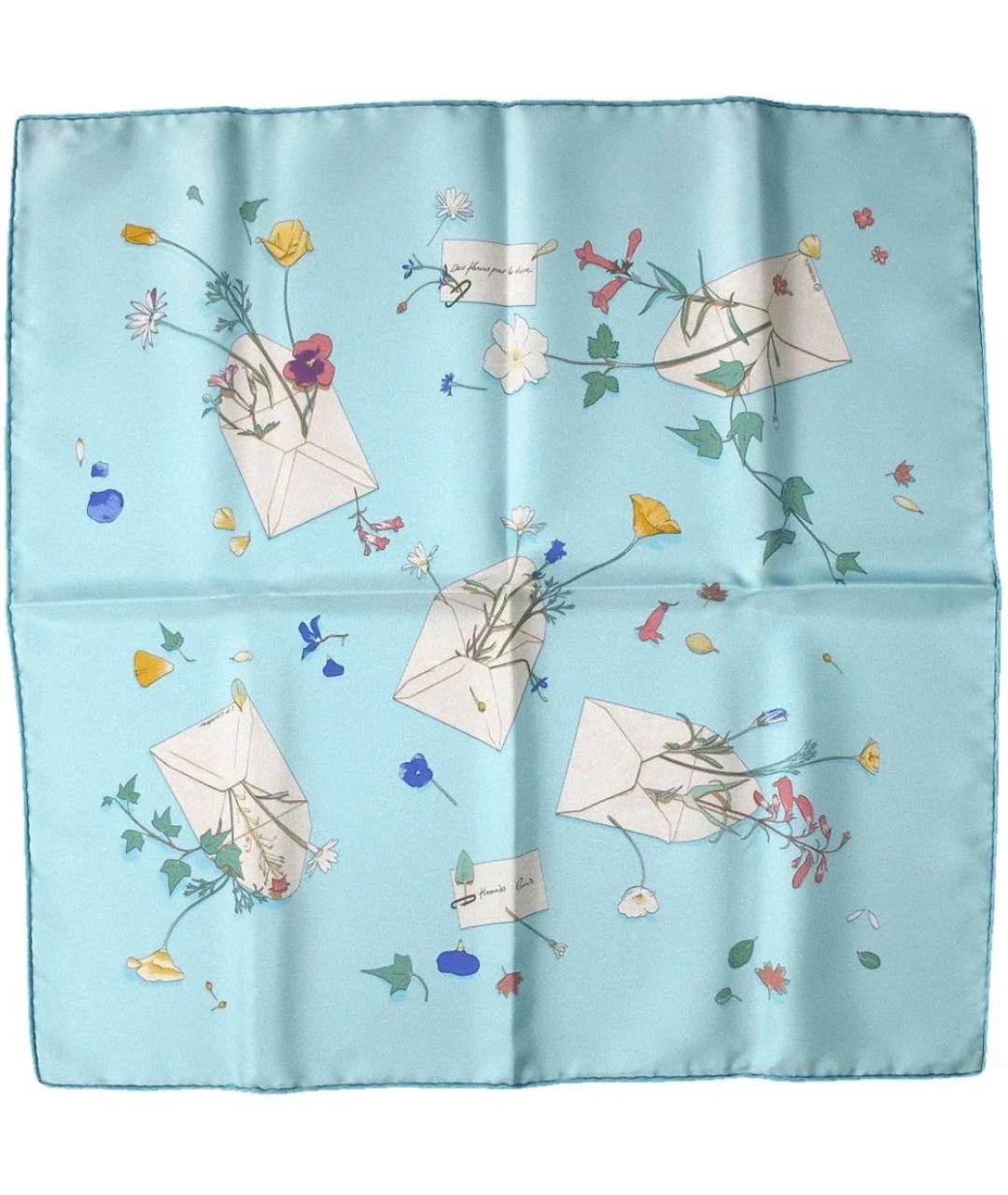 HERMES Голубой шелковый платок, фото 1